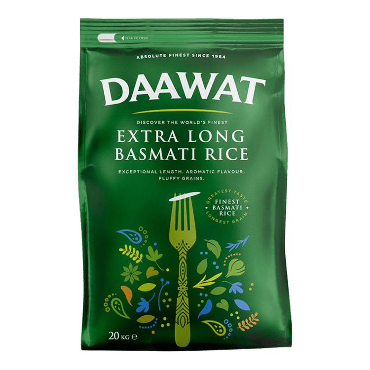 Daawat Basmati Extra Long Rice 20kg (Green Bag)