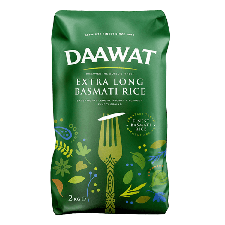 Daawat Basmati Extra Long Rice 2kg (Green Bag)