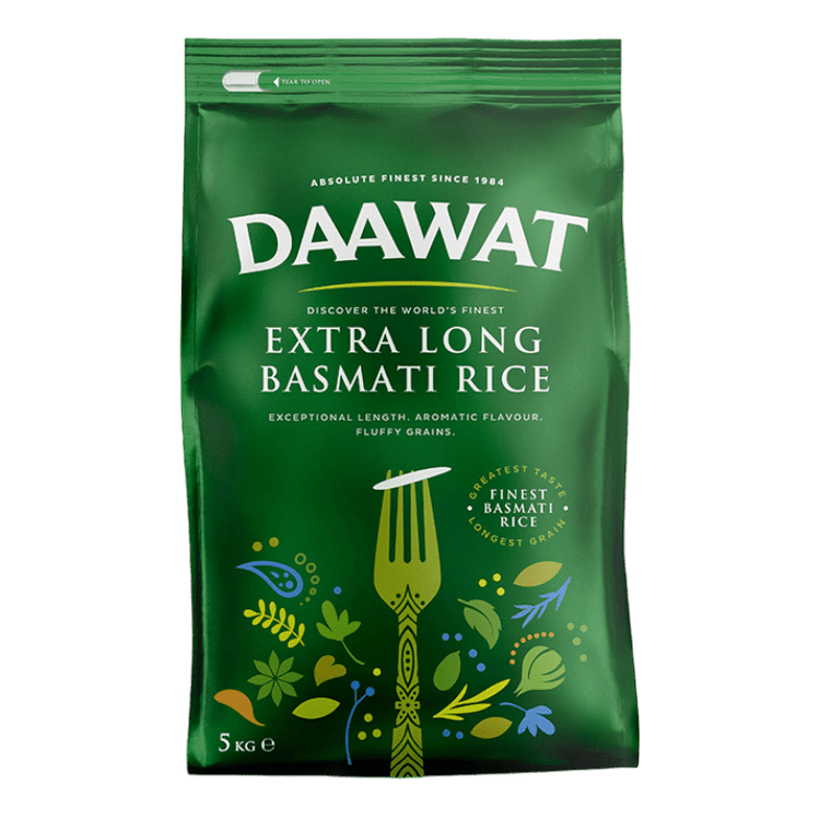 Daawat Basmati Extra Long Rice 5kg (Green Bag)